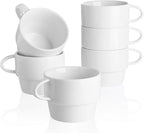 Sweese 6-Pack Porcelain Latte Cups - Stackable 10 Ounce Coffee Mugs for Cappuccino, Mocha, Tea - Space-Saving, Chip-Resistant - Dishwasher Friendly – Ideal for Home and Café, White