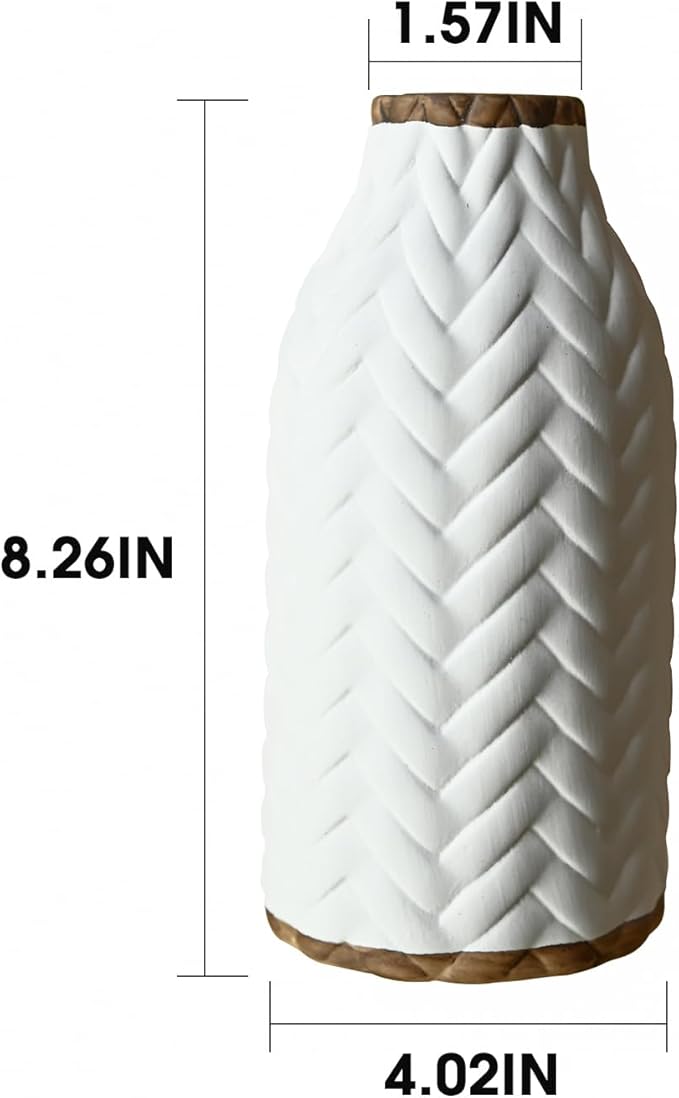 Modern Ceramic Vase for Living Room Bedroom 8.26'' Antique White Minimalist Farmhouse Rustic Unique Creative Fresh Flower Vase for Home Decor Office Centerpieces Fireplace Gift for Fake Plant