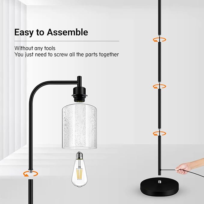 BoostArea Modern Floor Lamp with Seeded Glass Shade, 65 Inches Tall, Energy Efficient, LED Bulb Included, Easy Assembly and Use