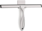 All-Purpose Stainless Steel Shower Squeegee for Glass Doors with Adhesive Hooks, Squeegee for Shower Glass, Bathroom Household Cleaner Tool for Window Mirror Tile Wall Car, 12 inch, Silver