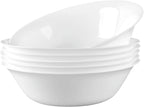 14 OZ (16 OZ MAX) White Opal Glass Cereal Bowl Set of 6, 6.5 inch Dishwasher & Microwave Safe Round Bowls for Soup, Salad and Rice