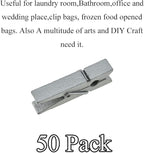 HAHIYO Silver Wooden Clothes Pins Clothespins Small Do NOT Fall Apart 1.38 inches Length 50 Pack Sturdy Strong Springs No Rust No Discoloration for Laundry Bathroom DIY Craft Photos Food Opened Bags