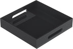 Acrylic Serving Tray with Handles-12x12x2.36Inch-Decorative Tray Letter Tray Organizer for Ottoman Coffee Table Countertop, Black