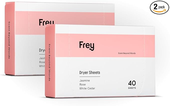 FREY Naturally Scented Dryer Sheets - Fabric Softener for Soft, Fresh & Clean Clothes (2-pack, Jasmine Rose)
