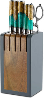 7-Piece Damascus Knife Block Sets, Damascus Knife Set for Professional Chefs, Cutlery Kitchen Scissors and Knives, Premium Razor Sharp Professional Chef Knife with Kitchen Shears and Block Set