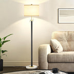 Floor Lamp for Living Room Adjustable Tall Standing Lamp, 3-Way Dimmable Floor Lamp for Bedroom Office, Black Gold Lamp with Marble Base and White Linen Shade