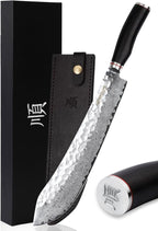 YOUSUNLONG Breaking Knife Max Bull Nose Butcher's knife 12" Japanese 67 Layers Hammered Damascus Steel with Natural Leadwood Handle