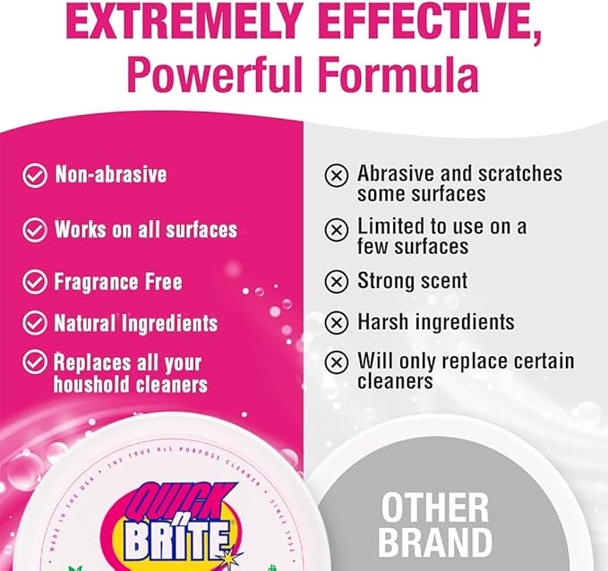 Quick 'n Brite All Purpose Cleaning Paste – Kid & Pet Safe, Powerful Multi-Surface Cleaner for Kitchens, Carpets, BBQ, Tubs & More – 32 oz Biodegradable