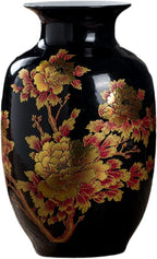 Black Vases Chinese Ceramic Flower Vase Decorated with Peony Design for Home Living Room Display and Gift from Jingdezhen Porcelain