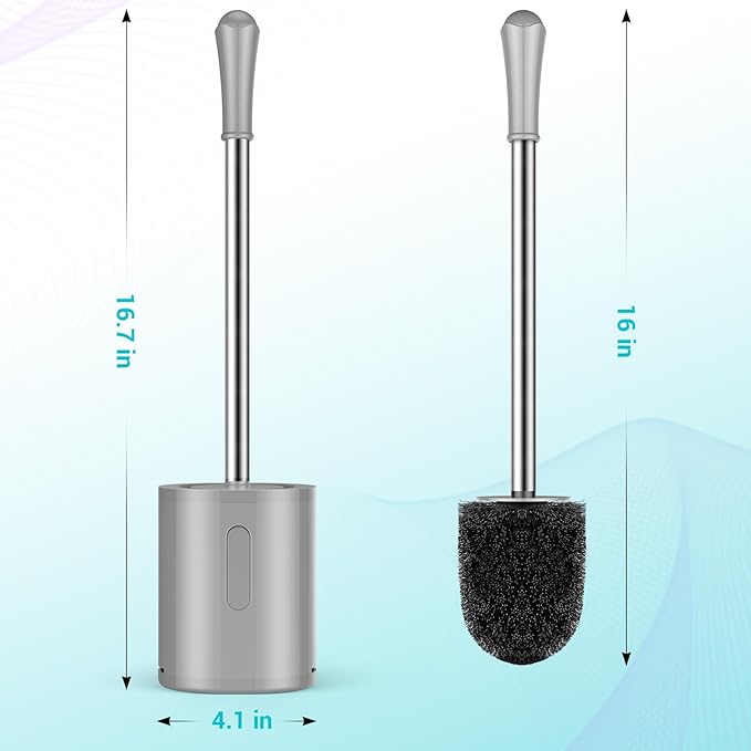Toilet Brush and Holder, 3 Pack Compact Size Toilet Bowl Brush with Stainless Steel Handle, Small Size Plastic Holder Easy to Hide, Space Saving for Storage, Drip-Proof, Easy to Assemble Grey