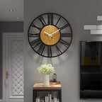 1st owned Wall Clocks for Living Room Decor,13" Vintage,Round Silent Non Ticking,Black Metal,Modern Wood Clocks for Home Bedroom,Kitchen,Garden,Office,Cafe,Modern Wall Decoration -Roman Numerals
