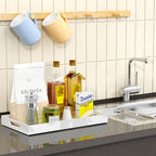 NIUBEE Acrylic Serving Tray 12x20 Inches -Spill Proof- White Decorative Tray Organiser for Ottoman Coffee Table Countertop with Handles