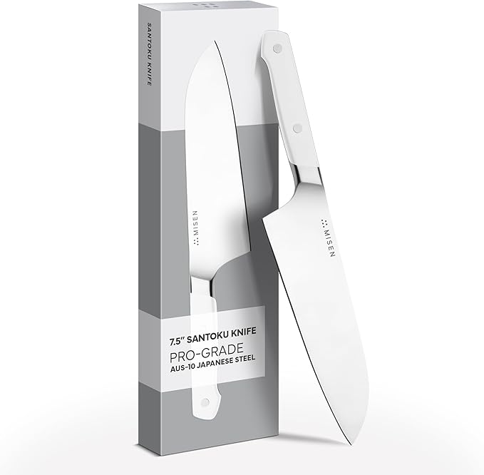 Misen 7.5" Santoku Knife - High Carbon Stainless Steel - Classic Japanese Chef Knife Design for Cutting, Slicing, and Chopping - Razor Sharp Japanese Style Kitchen Knife - White