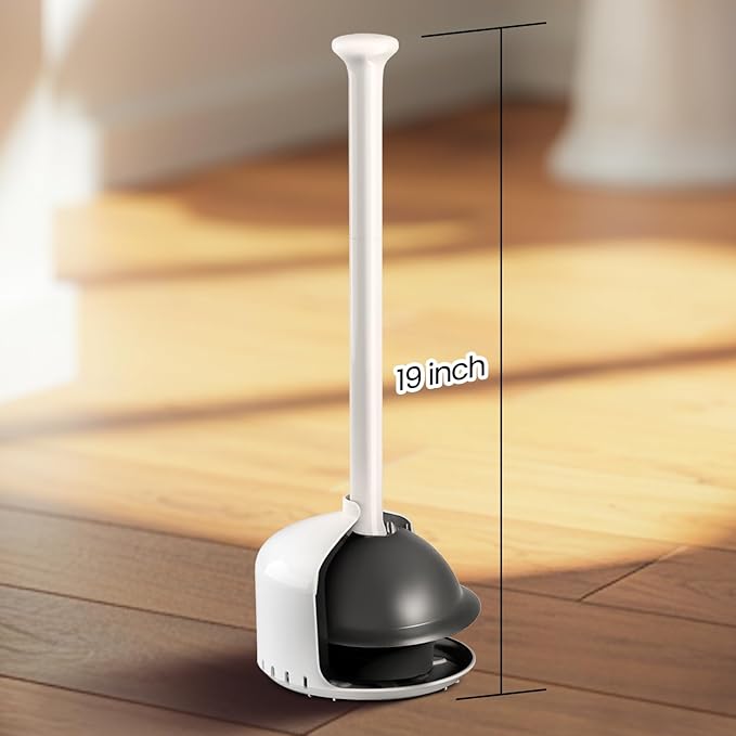 Toilet Plunger with Holder, Heavy Duty Plunger and Holder Combo for Bathroom Cleaning, Bathroom Decor, Bathroom Accessories, Toilet Bowl Cleaners, 19-Inch White