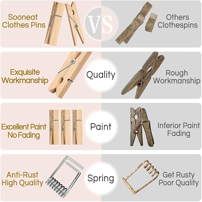 Mini Clothespins, Mini Clothes Pins for Photo, 100 Pack Wooden Small Clothes Pin with 32 FT Jute Twine String, Tiny Decorative Clothespin for Little Baby Shower Photos Clips Pictures Crafts Display
