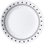 Corelle Vitrelle 18-Piece Service for 6 Dinnerware Set Triple Layer Glass and Chip Resistant, Lightweight Round Plates and Bowls Set, City Block