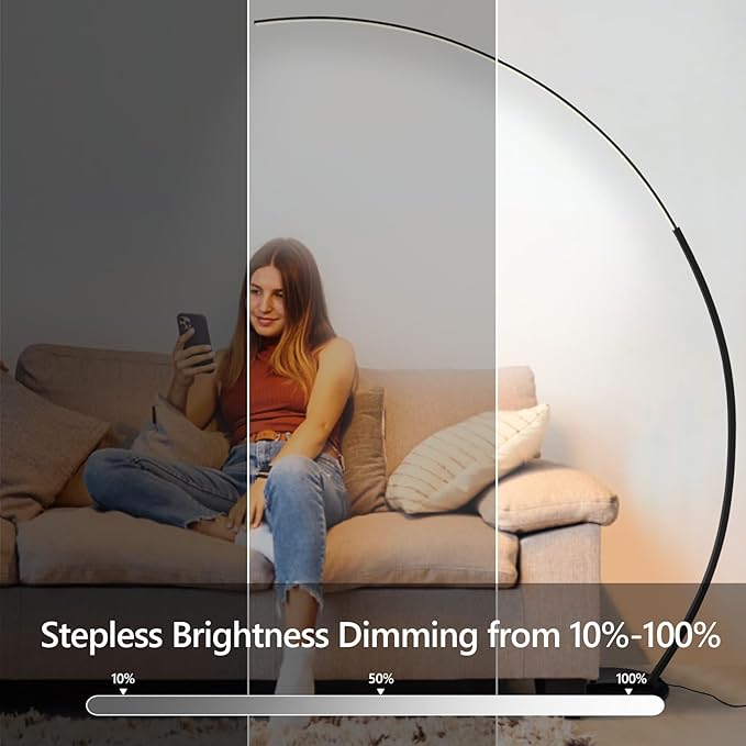 CHICLUX RGBW Arc Floor Lamp, Dimmable LED Floor Lamp with RGBW, Ultra Bright, Modern Standing Tall Lamp with Remote Reading Floor Lamp for Living Room Bedroom Office