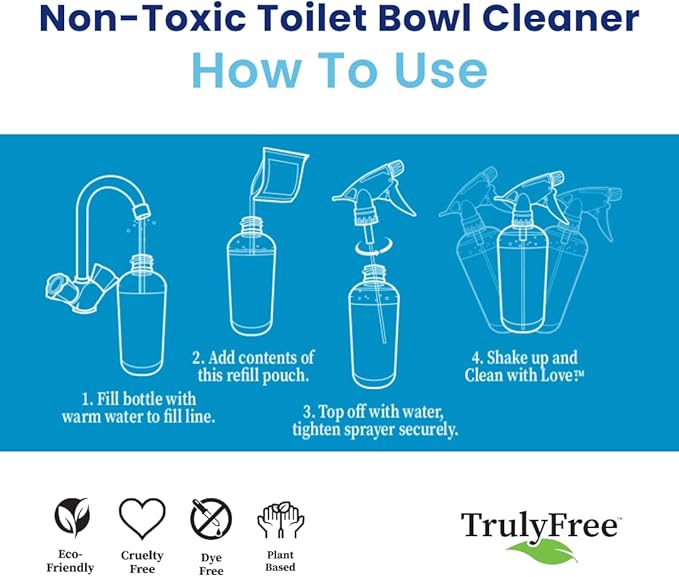 Toilet Bowl Cleaner - Heavy-Duty Stain Remover - Septic Safe, Plant-Based Formula - Fresh Peppermint Scent - 1 Refill (3oz) with Empty Refillable Bottle