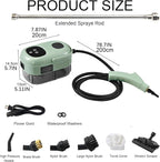 Touchscreen Steam Cleaner 1100ML 2500W High Temperature Pressure Handheld Steam Cleaning Machine with Brush Heads and Gloves 7 in 1 for Car Floor Kitchen Bathroom Window Furniture (Green)