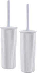 Superio Decorative Plastic Toilet Bowl Brush and Holder Set, Cleaner Scrubber for Bathroom (2, Smoke White)