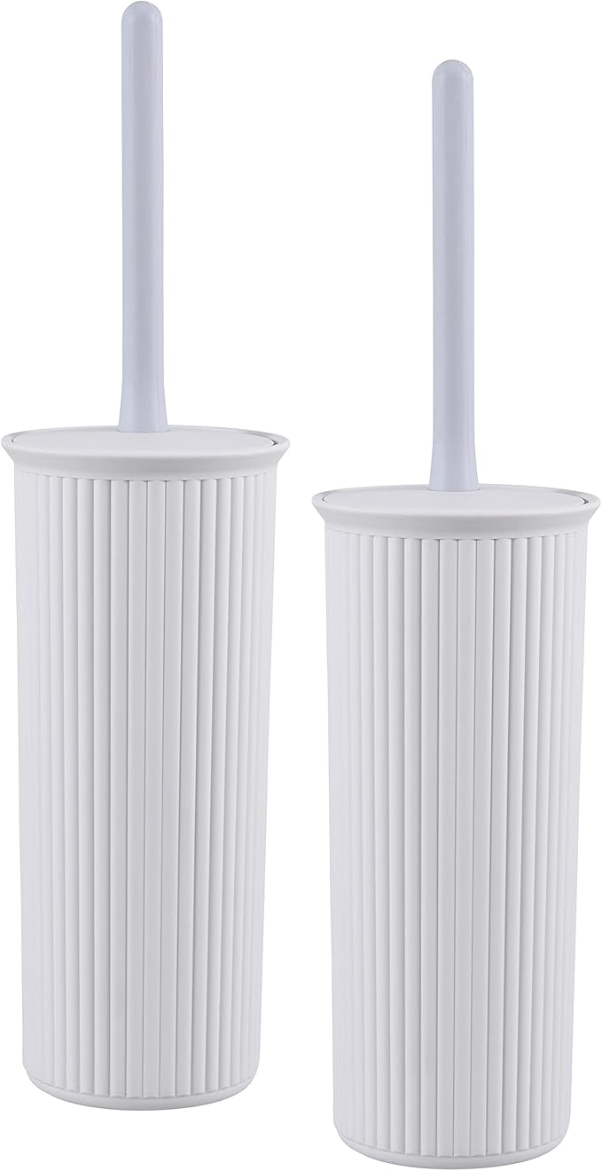 Superio Decorative Plastic Toilet Bowl Brush and Holder Set, Cleaner Scrubber for Bathroom (2, Smoke White)