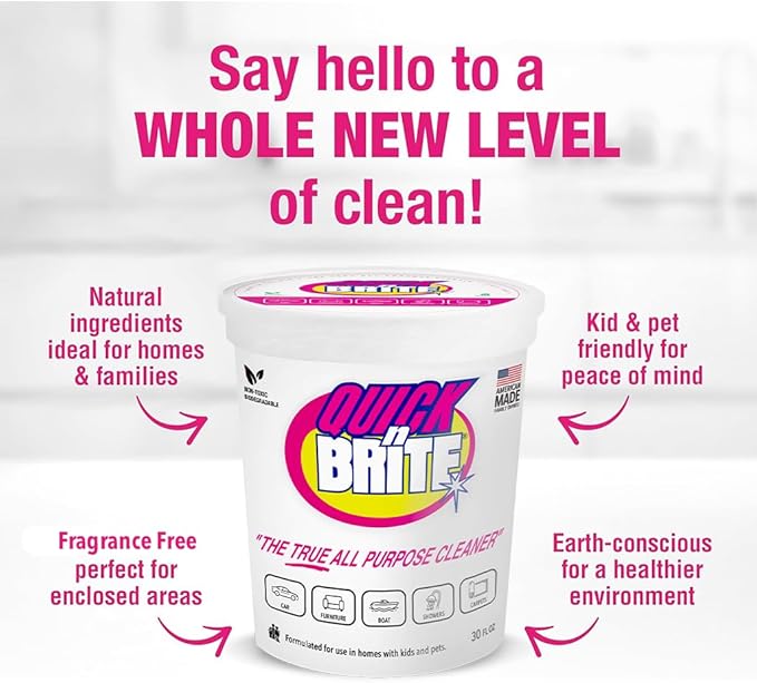 Quick 'n Brite All Purpose Cleaning Paste – Kid & Pet Safe, Powerful Multi-Surface Cleaner for Kitchens, Carpets, BBQ, Tubs & More – 32 oz Biodegradable