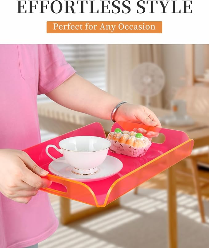 Neon Pink Acrylic Tray 15x10.2 Inches - Bold and Bright Serving Tray for Kitchen, Parties, and Home Organization - Durable and Stylish
