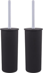 Superio Decorative Plastic Toilet Bowl Brush and Holder Set, Cleaner Scrubber for Bathroom (2, Brown)