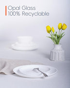 7.5 inch Ribbed Salad Appetizer Plate Set of 6, Opal Glass Round Small White Plates for Dessert, Kitchen, Dishwasher and Microwave Safe