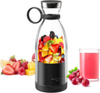 Asa Vea Mini Blender for Smoothies and Milkshakes, Portable Blender, Rechargeable, Personal Size Blender with Quota Outer Travel Lid with 4 Blades, 11 oz for Outdoors, Camping (Black)