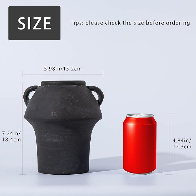 Ceramic Flower Vases, Porcelain Vase, 7 Inch Vintage Terracotta Vases with hadle for Home Decor, Decorative Farmhouse Vase for Home Decor, Living Room, Shelf Decor, Farmhouse, Table, Lyeec