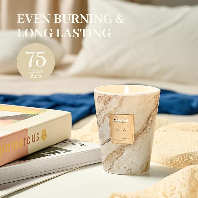 M&SENSE NoirAir Scented Candles for Home, Lead-Free Wick Highly Scented Jar Candles, 14.1 Oz 80 Hours Lasting Burning Candles Gifts for Women, Relaxing Aromatherapy Candle for Stress Relief