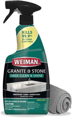 Weiman Disinfectant Granite Cleaner and Polish With Microfiber Cloth - Safely Clean Disinfect and Shine Granite Marble Soapstone Quartz Quartzite Slate Limestone Corian Laminate Tile Countertop
