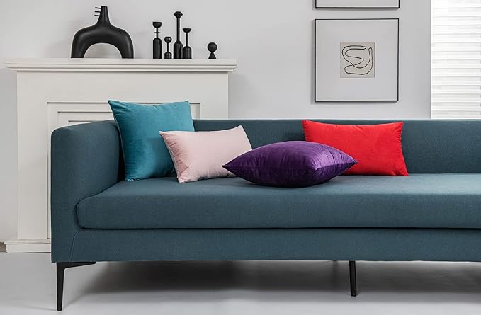 Throw Pillow Cases 22x22 Turquoise: 2 Pack Cozy Soft Velvet Square Decorative Pillow Covers for Farmhouse Home Decor