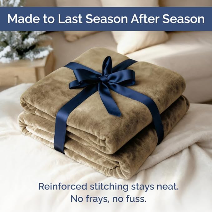 Ultra Soft Fleece Blanket King Size - Flannel Fleece Luxury King Blanket - Lightweight for Couch Bed Chair - Thick, Warm and Breathable - All Season Cozy Fuzzy, Anti-Static Microplush Bedding, Camel