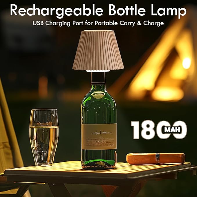 WILIT Wireless Bottle Lamp Shades for Table Lamps, 3 Level Brightness Touch Night Light, Rechargeable Cordless Lamp for Bedroom Bar&Restaurant, Table Top Decor, House Warming Gifts, Mothers Day Gifts