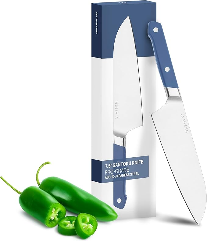 Misen Japanese Santoku Chef Knife - 7.5 Inch High Carbon Stainless Steel - Classic Japanese Knife Design for Cutting, Slicing, and Chopping - Razor Sharp Japanese Style Kitchen Knife, Blue