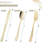 144 Pack Gold Premium Plastic Cutlery Disposable Silverware Set - 48 Forks, 48 Knives, 48 Spoons - For Catering, Parties, Dinners, Weddings, and Everyday Use, Plastic box packaging