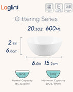 20 OZ Max White Opal Glass Cereal Bowl Set of 6, Thin Light & Durable 6 inch Dishwasher & Microwave Safe Round Geometric Faceted Bowls for Kitchen, Salad, Soup and Rice