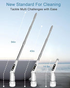 IEZFIX Electric Spin Scrubber, Bathroom Power Shower Scrubber Cleaning Brush for Tub/Tile/Floor/Toilet/Kitchen, 8 Cleaner Scrub Brush Heads, 3 Speeds 450RPM Max, Telescopic Rod Gray