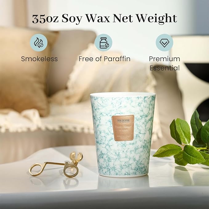M&SENSE FreshSage Citrus Scented Candles for Home, 3-Wick Highly Scented Jar Candles, Extra Large Candle 35 Oz 150 Hours Long Lasting Burning, Relaxing Aromatherapy Candle for Stress Relief,Meditation