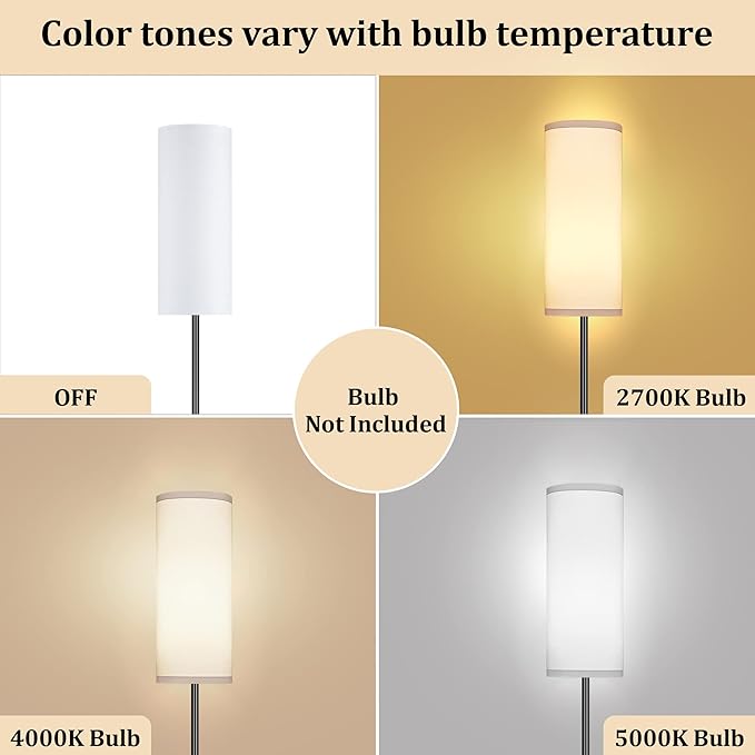 PARTPHONER Modern Standing Lamp with Lampshade, Minimalist Tall Lamp with Foot Switch for Living, Bedroom, Kids Room, Office