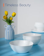 27 OZ Max Cereal Soup Bowl Set of 6, Thin Light & Durable Opal Glass 7.2 inch White Geometric Faceted Bowls for Ramen, Noodle, Salad, Fruit, Dishwasher and Microwave Safe