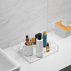 Acrylic Serving Tray with Handles-12x12x2.36Inch-Decorative Tray Letter Tray Organizer for Ottoman Coffee Table Countertop, Clear