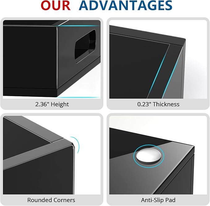 Acrylic Serving Tray with Handles-12x12x2.36Inch-Decorative Tray Letter Tray Organizer for Ottoman Coffee Table Countertop, Black