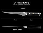 Damascus Fillet knife 7 Inch - Ultra-Sharp Fillet Knife for Fish and Meat, Professional Japanese Boning Knife with VG10 Steel Core, Full Tang G10 Handle, Elegant Box