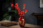 Red Vase Oriental Ceramic Flower Vases Decorated with Peony Design for Home Living Room Ornaments and Wedding Tall 9''