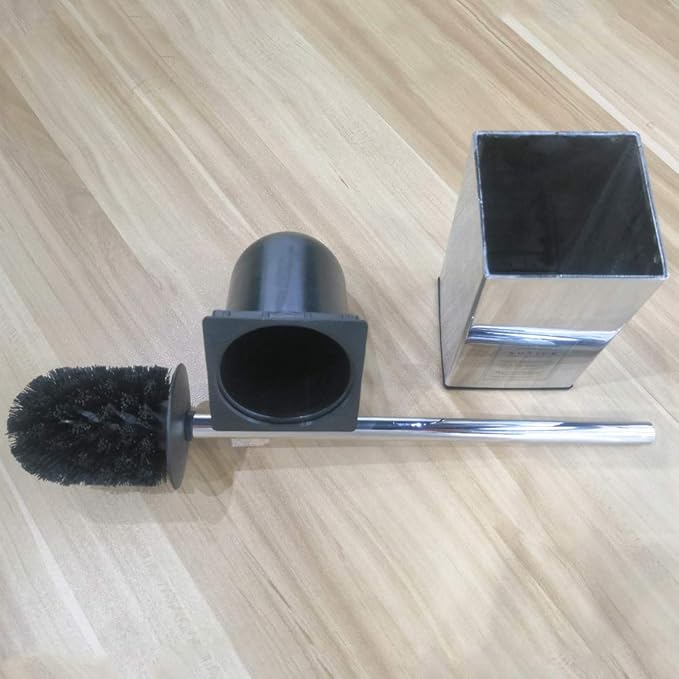 Freestanding Toilet Brush Holder for bathrooms 304 Stainless Steel Toilet Brush Stand Square Storage and Organization Rust Resistant 17-inch high Polished Chrome Finished