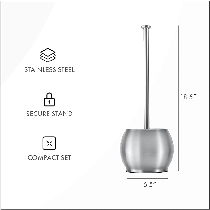 ToiletTree Products Stainless Steel Plunger - Heavy Duty Toilet Bowl Plunger with Holder for Bathroom Essentials and House Cleaning Tools - Stainless Steel, 6.5” x 6.5” x 18.5”