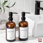 GMISUN Amber Glass Soap Dispenser, 4 Pack Bathroom Hand Soap Dispensers with Stainless Steel Pump, 17 Fl Oz Kitchen Hand and Dish Soap Dispenser Set, Modern Vintage Liquid Brown Soap Dispensers Bottle